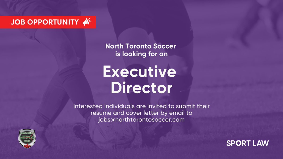 Sport Law (@sportlawca) on Twitter photo 🚨 NEW OPPORTUNITY | Right now, we are working with <a href="/NT_SoccerClub/">North Toronto Nitros Soccer</a> to help them find their next Executive Director!
If you think you have the right skills for the job, apply now ➡️ sirc.ca/jobs/executive…
#Sport #Hiring #recruitment 🚨 NEW OPPORTUNITY | Right now, we are working with <a href="/NT_SoccerClub/">North Toronto Nitros Soccer</a> to help them find their next Executive Director!
If you think you have the right skills for the job, apply now ➡️ sirc.ca/jobs/executive…
#Sport #Hiring #recruitment