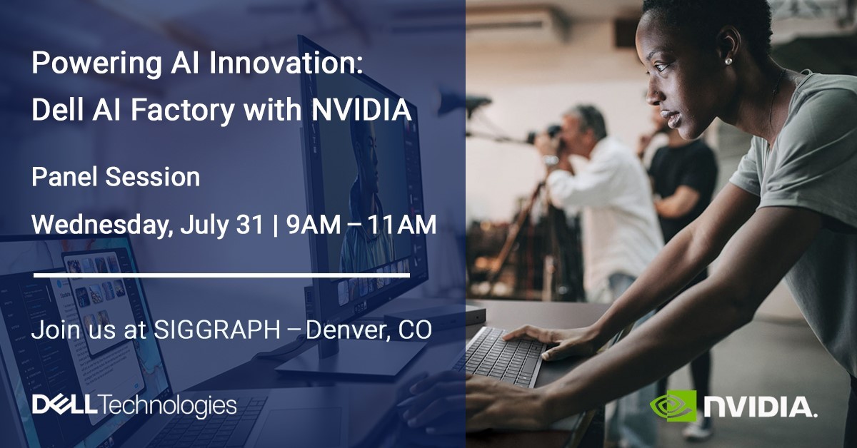 Join us at #SIGGRAPH for an exclusive event. ✨ 

In this session, we'll explore the powerful collaboration between #Dell and #NVIDIA enabling organizations to harness the full potential of #AI through the Dell AI Factory. 

dell.to/3WdoPL5

#iwork4dell #GenAI #iwork4dell