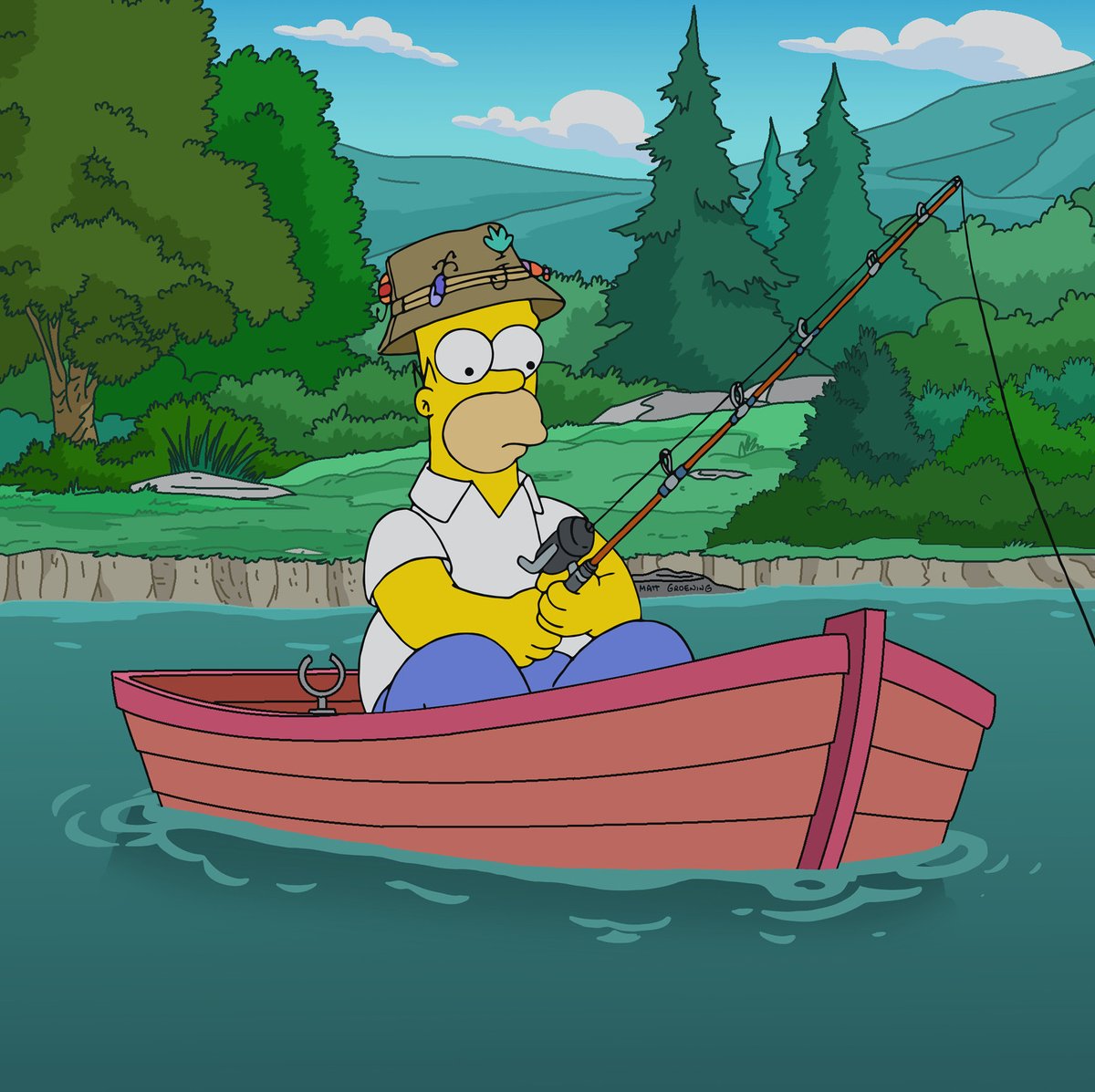 TheSimpsons's tweet photo. Fishing for the latest episodes of #TheSimpsons? 

Stream Season 35 anytime on @hulu! https://t.co/VjvFlVRXyO