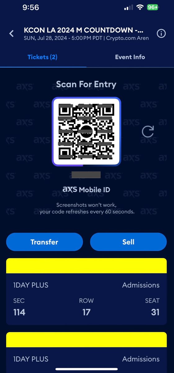 f4iryrenjunie's tweet photo. WTS (1) KCON DAY 3 P1 SEATED TICKET 
selling for fv ($309.54) 
dm with any questions!!
help me take this extra ticket off my hands 🥲🥲 https://t.co/wSDIHCTtpG