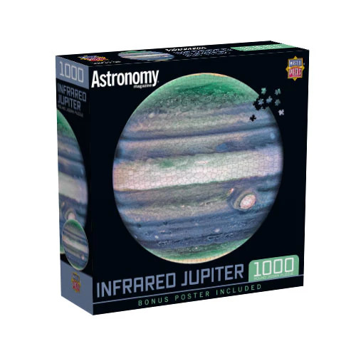 spacestoreusa's tweet photo. #Astronomy enthusiasts will enjoy completing this 1000-piece round puzzle featuring Jupiter in stunning infrared. This unique view of Jupiter comes from the James Webb Space Telescope’s NIRCam instrument, https://t.co/l17JmFv5fG