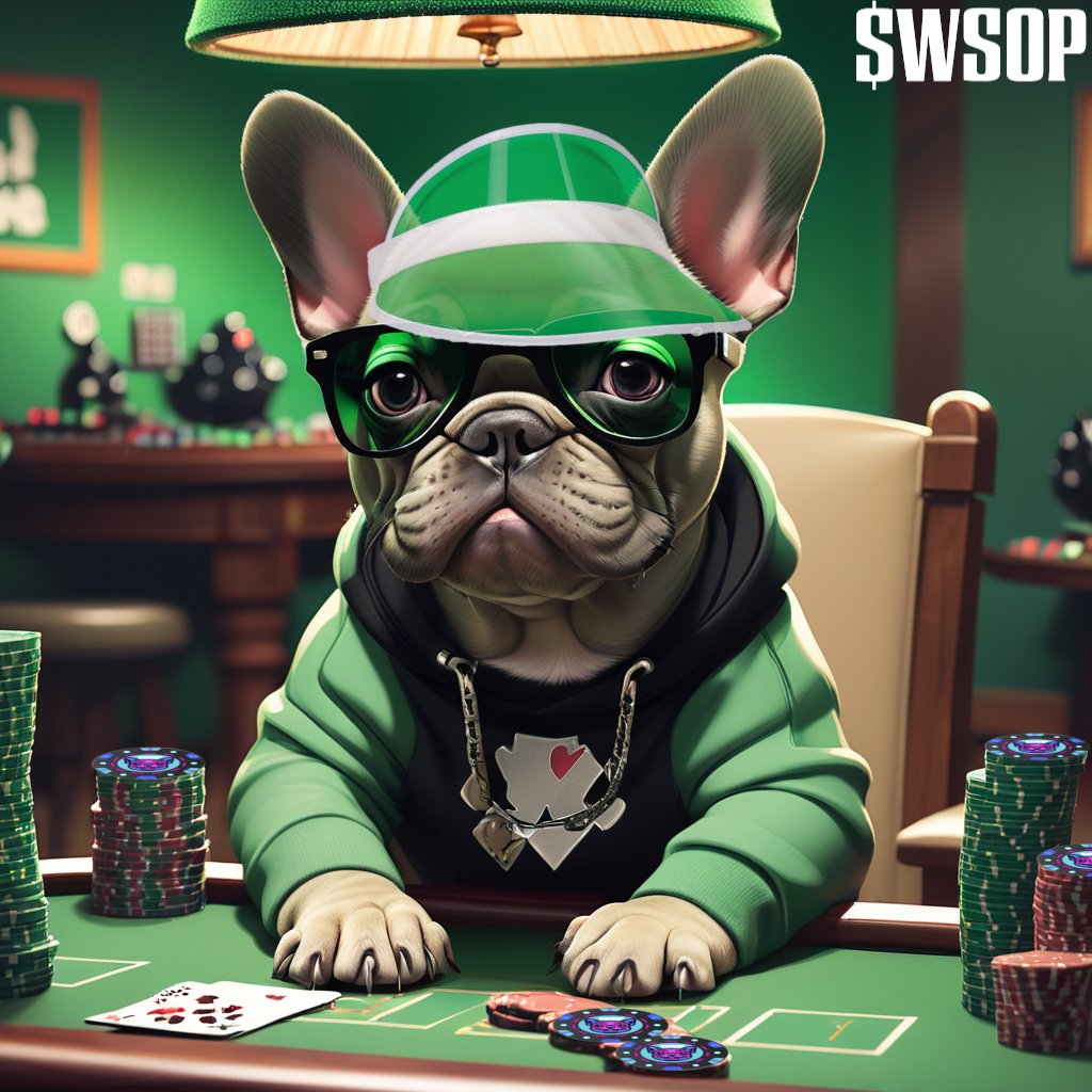 WSOPonSOL's tweet photo. When you hop into your 1st @GreenVisorGang "Spaces", but your puppy still has to be the center of attention!
He went in as a Frenchie...
Returned as a French-GVG : $WSOP Ad-visor
Can't wait to hear more from the #GVG!
We better order more visors! πΆππ§’
#Cryptoker