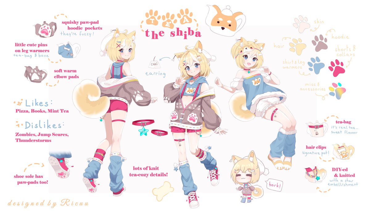 Hi there~ My name is Tea, I'm a ShibaInu vtuber who loves to be comfy and play games!
My stream schedule is kind of sporadic, but I announce my streams here and in my discord

Discord: discord.gg/x3XVhdP9Ps 
Twitch: twitch.tv/teatheshiba 
Art tag: #teashibart 

🎨by: RicuuArt
