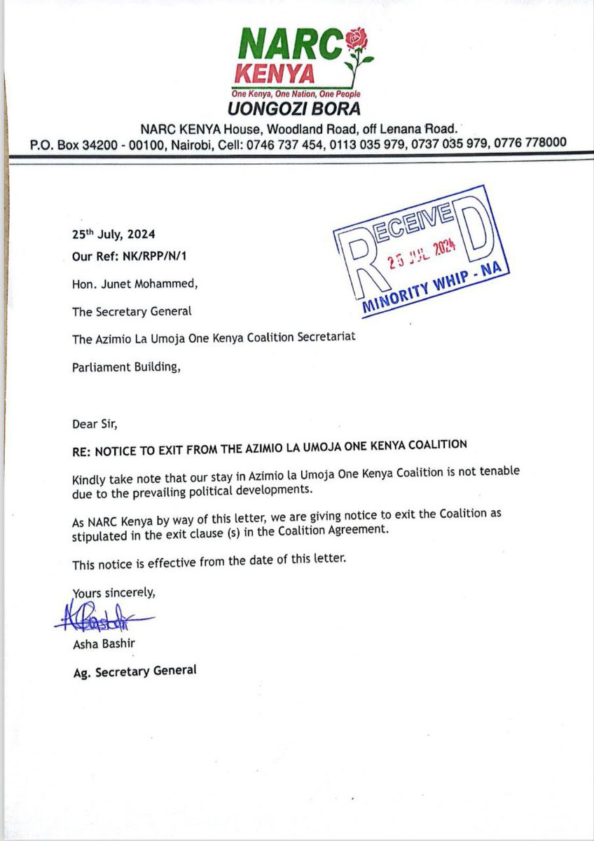 Samuthoka99's tweet photo. Narc Kenya quitting the Azimio alliance... Bold and wise move.
#OccupyCBDThursday #DearGenZs #kenyaprotests https://t.co/5EhTjIRRDf