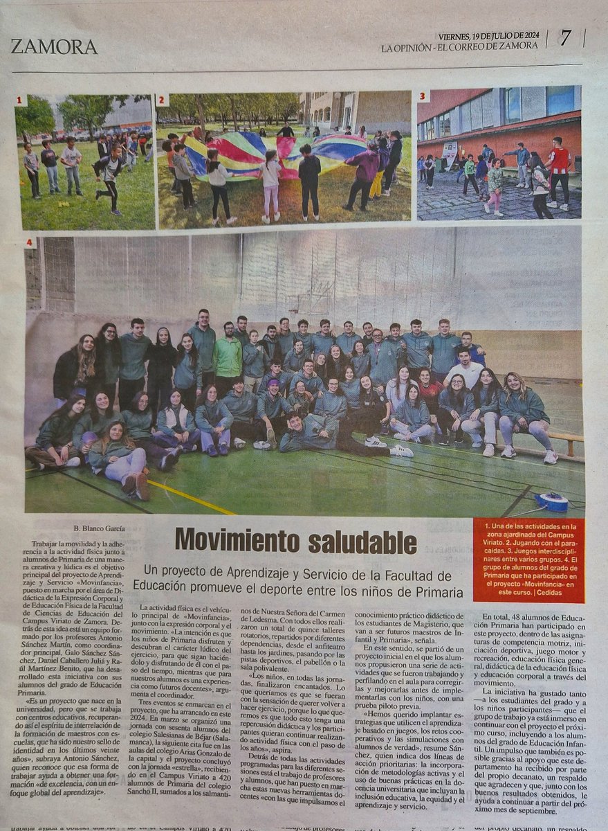 PROYECTO "MOVINFANCIA": Actividad Física Saludable en el Campus universitario "Viriato" de Zamora, con alumnos de Educación Primaria.