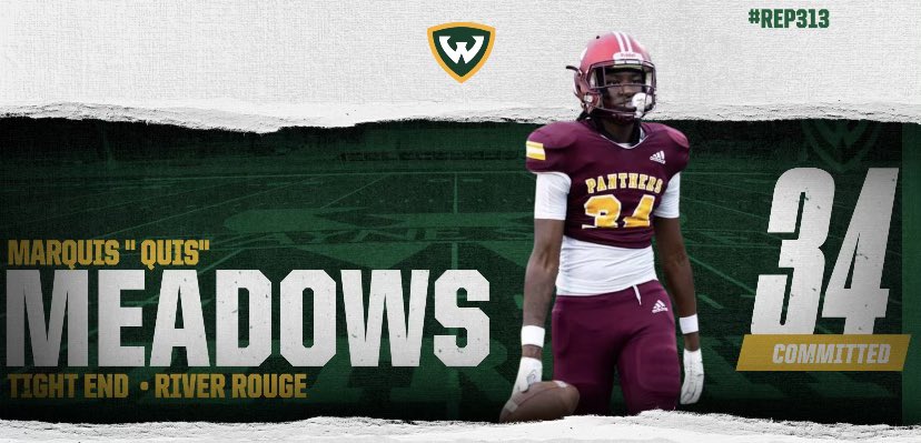 Marquis “Quis” Meadows (@marquismeadows5) on Twitter photo Excited to announce that I've committed to Wayne state university #AGTG <a href="/RougeFootball/">Riverrougehighschool</a> <a href="/CoachFogarty60/">Pat Fogarty</a> <a href="/Coach_Rob_WSU/">Antwon Robinson</a> Excited to announce that I've committed to Wayne state university #AGTG <a href="/RougeFootball/">Riverrougehighschool</a> <a href="/CoachFogarty60/">Pat Fogarty</a> <a href="/Coach_Rob_WSU/">Antwon Robinson</a>