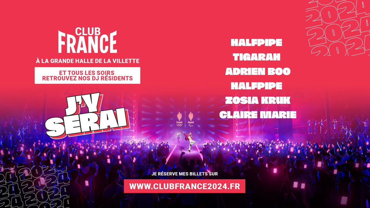 [#ClubFrance]
De nouveaux artistes ont rejoint la programmation musicale du Club France ! 💃

Rendez-vous à la Grande Halle de la Villette à partir du 27 juillet !

🎟 Prenez vos billets : clubfrance2024.fr/billetterie