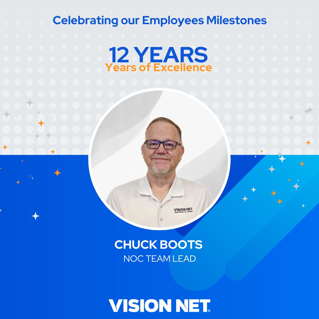 visionnetinc's tweet photo. Celebrating Chuck Boots' 12th anniversary with us! 🎉

Thank you, Chuck, for your exceptional leadership and dedication as our NOC Team Lead. We're grateful to have you on our team!

Here's to many more!

#Anniversary #Celebrate #Teamwork #NOC #Gratitude https://t.co/nmo0QP0mMd