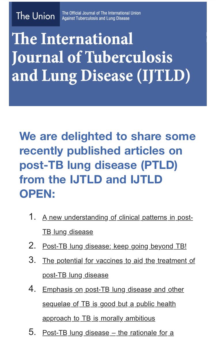 TB Sequel (@tbsequel) on Twitter photo Did you also find in your inboxes a great selection of articles on post-TB lung diseases from <a href="/TheUnion_TBLH/">The Union</a>? #endTB #PTLD #lunghealth #tuberculosis Did you also find in your inboxes a great selection of articles on post-TB lung diseases from <a href="/TheUnion_TBLH/">The Union</a>? #endTB #PTLD #lunghealth #tuberculosis
