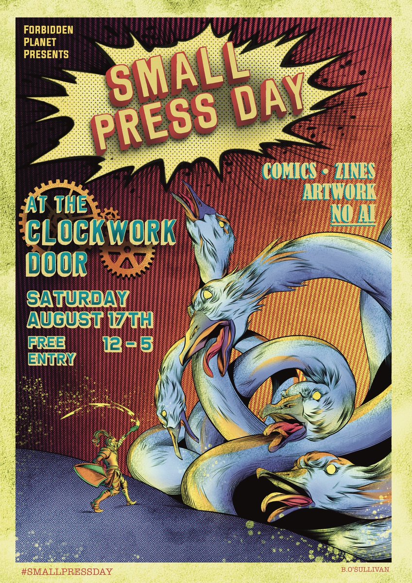 Forgot to say that I’ll be selling my wares at Small Press Day at the Clockwork Door on August 17th! Come say hi! ✨

Insane poster by <a href="/BarryoSullivArt/">Barry O' Sullivan</a> btw!!

I’m feeling like overworking myself so might attempt to finish a comic in time for it (please don’t hold me to this)
