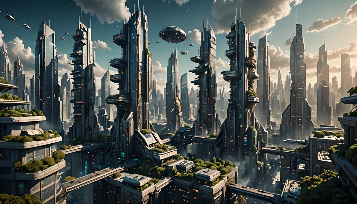 Bryantist's tweet photo. Futuristic city that I made via AI prompt #NightCafe #Futuristic #SciFi #AIart @NightcafeStudio https://t.co/Y2zkdbiJrF