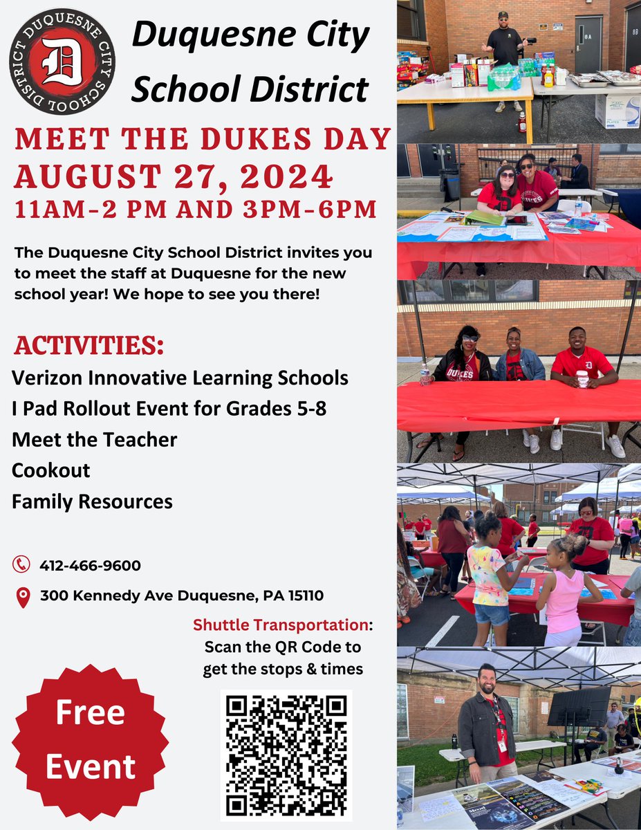 Our Meet the Dukes Day is coming up on August 27! Come on by for the Back to School BBQ, an opportunity to meet your teacher, receive a few resources, and participate in the Verizon Innovative Learning Schools Rollout (grades 5-8).
