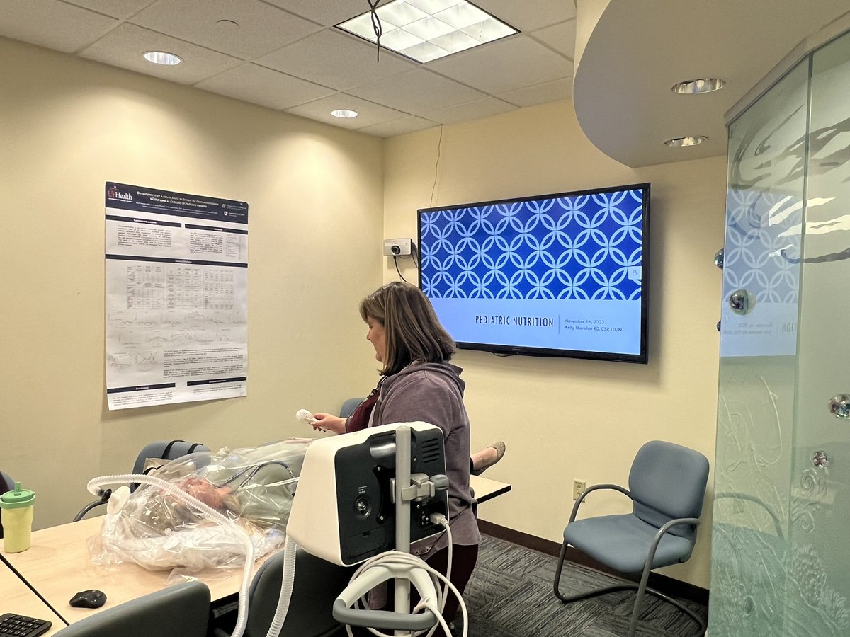 Indirect calorimetry (thank you to our PharmD volunteer!) during intro to #PedsICU Nutrition didactics today. #NutritionMatters