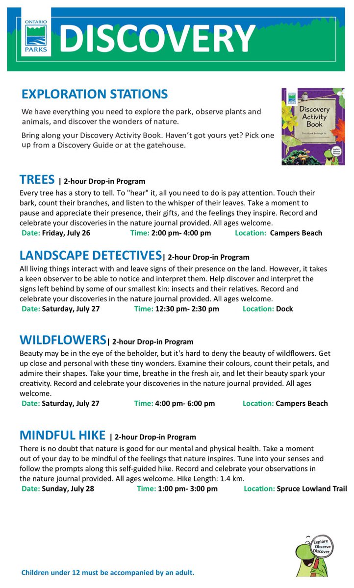 ReneBrunellePP's tweet photo. Looking for something to do this weekend? Check out our Discovery Exploration Stations! 🐌🪻🌲🐝🐸🌸
#renebrunellepp #ontarioparks #ontarioparksne #discovery https://t.co/Tm2UfDhYf5