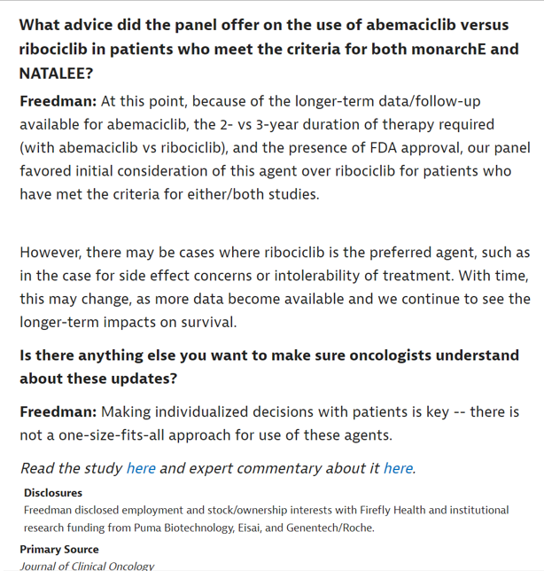DFCI_BreastOnc's tweet image. Rachel Freedman, MD (@DrRFreedman) discusses CDK4/6 therapy for patients with #EarlyBreastCancer
medpagetoday.com/reading-room/a…