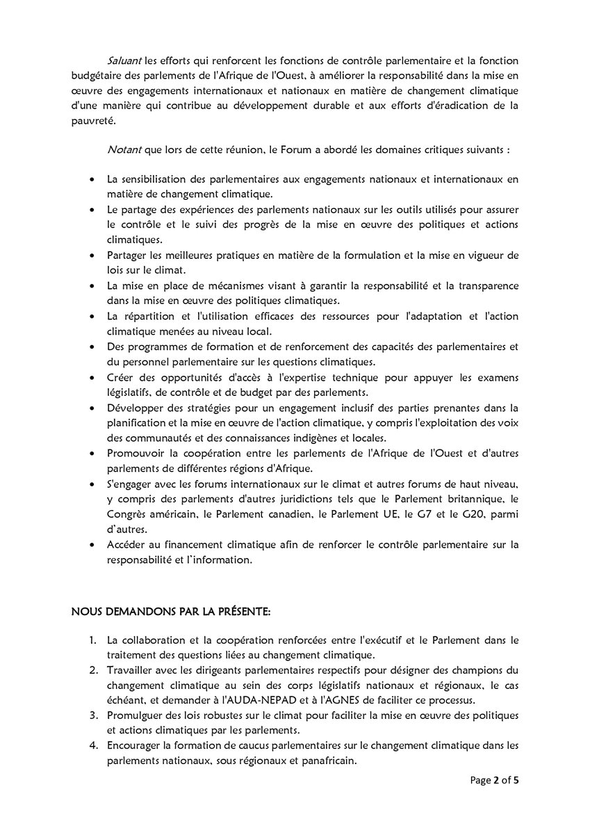 AGNESAfrica1's tweet photo. COMMUNIQUÉ
LA DEUXIÈME RÉUNION DU FORUM DES PARLEMENTAIRES DE L’AFRIQUE DE L’OUEST SUR LE CHANGEMENT CIMATIQUE
https://t.co/NsldGq1oWV https://t.co/UgynNGsWak
