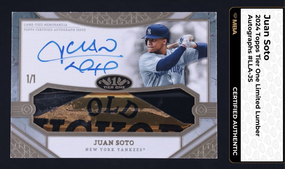 2024 Topps Tier One Juan Soto Game-Used Bat Barrel Relic Auto 1/1…