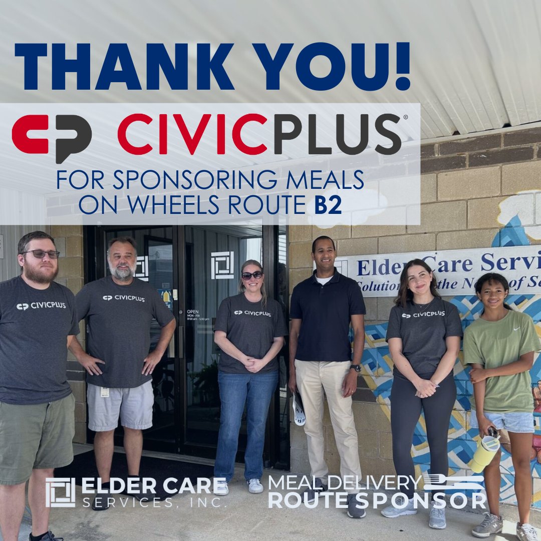 Thank you <a href="/CivicPlus/">CivicPlus</a> for becoming a #MealDeliveryRouteSponsor and providing 40 meals to seniors in our community, as well as safety checks! 

#ElderCareServices #Seniors #Community #MealsonWheels
