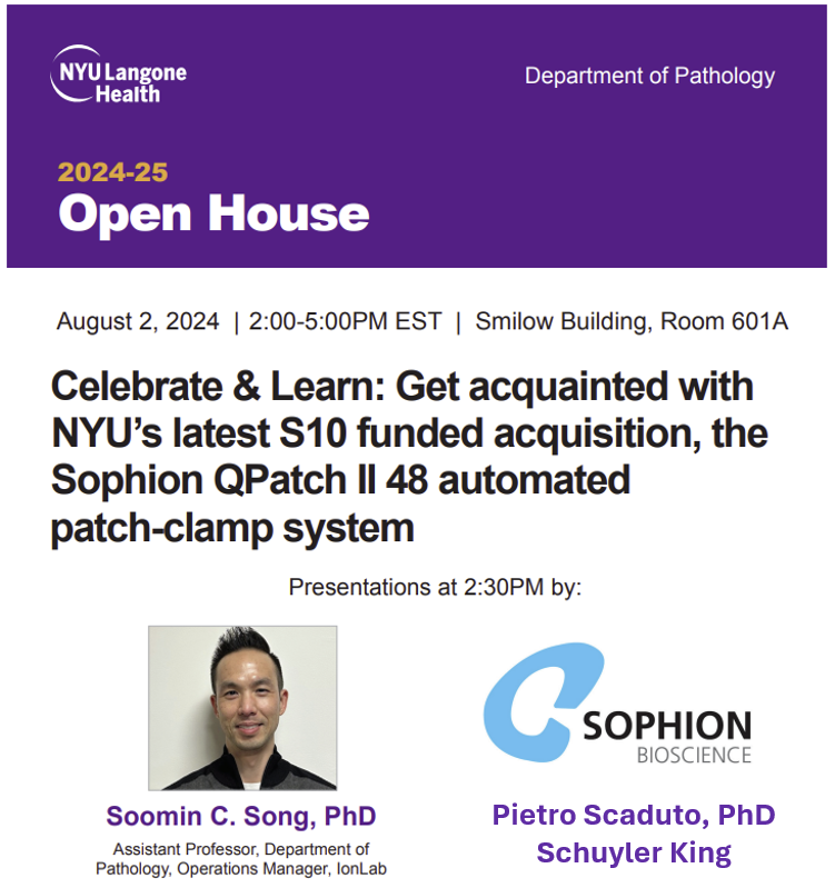 _IonMan's tweet photo. IonLab at @NYUGSOM_Path received an @NIH S10 grant for @sophionbio's #QPatch Automated Patch-Clamp! Join us for an Open House on Aug. 2nd, 2-5 PM to learn more about their new QPatch II system and explore potential collaborations.
More info here:
https://t.co/jRzuS5VInP https://t.co/6TWj23Eh2R