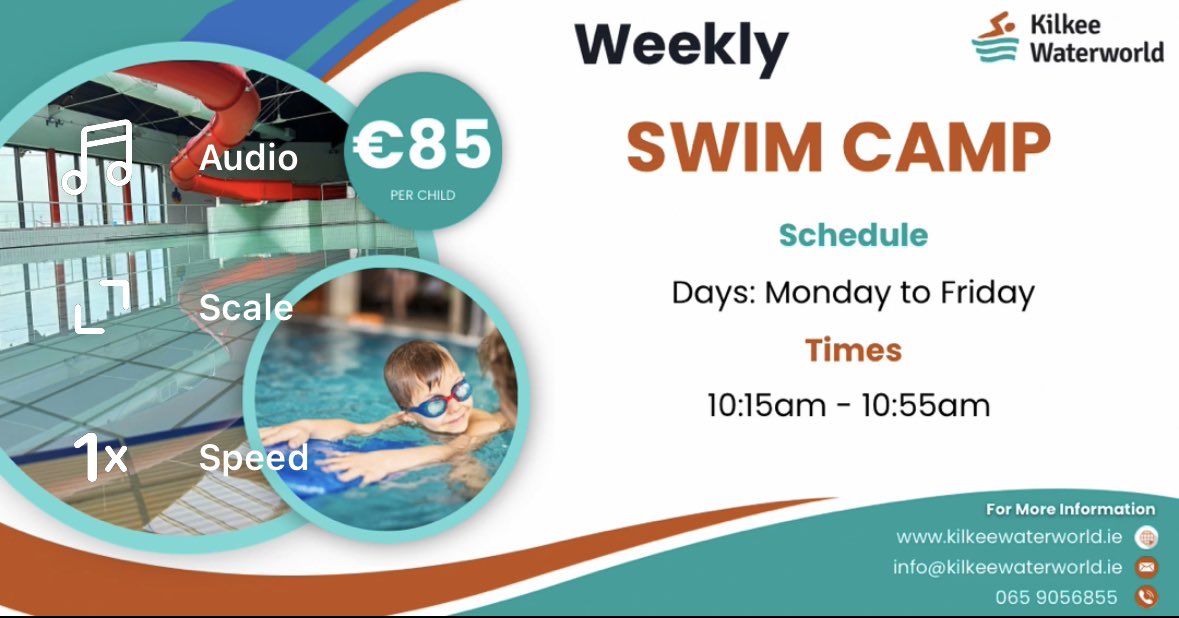 Starting Monday 29th to Friday 2nd. Learn to swim, improve their strokes, make friends. €85 booking here: kilkeewaterworld.ie/swimming-progr…