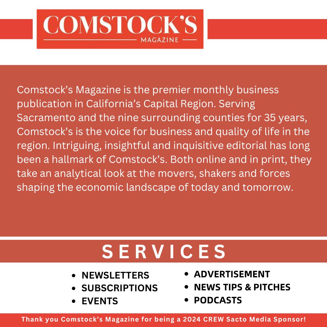 Thank you to Comstock’s Magazine for being CREW Sacto’s 2024 Media Sponsor! To learn more about Comstock’s Magazine and the services they provide visit —>   buff.ly/2MnnxqJ #CREWSacto #MediaSponsor

NEW