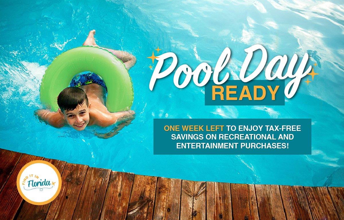 FloridaRetail's tweet photo. One week left during the Freedom Month Sales Tax Holiday. #FindItInFlorida and save on tax-exempt summer gear! Savings run through July 31! Shop local and take advantage of savings on camping gear, pool supplies, children’s athletic wear, sunscreen and more. #FloridaRetail https://t.co/batgIjJPl6
