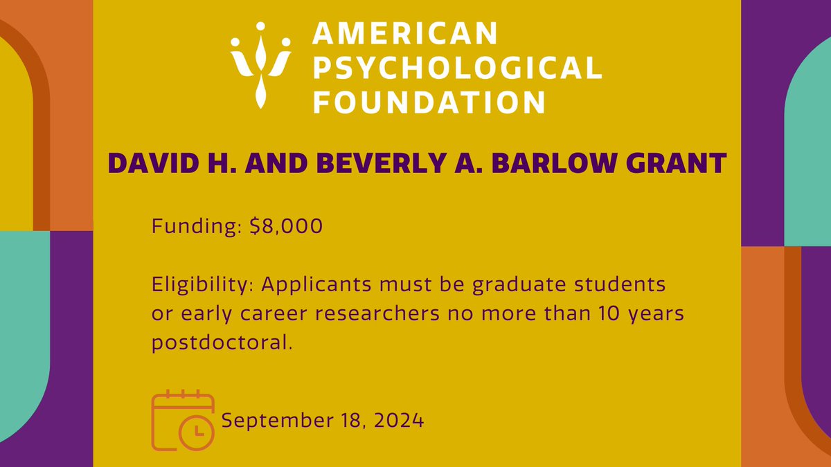 Applications are open for the David H. and Beverly A. Barlow Grant!☀️
This program supports innovative basic and clinical research on anxiety and anxiety-related disorders. Apply now!✨ ow.ly/GKNI50SAAsB 
#psychology #anxiety #anxietyresearch