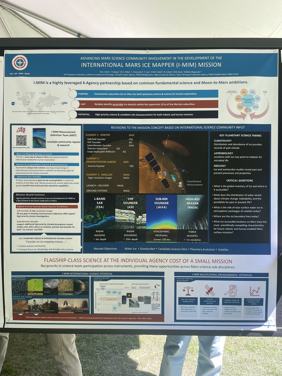 Everyone at #10thMars should come by poster 105 to hear about the latest from the International Mars Ice Mapper mission concept! Based on community input, it now would feature L-band radar SAR/sounder AND ALSO a high resolution imager, sub-millimeter sounder, and VHF sounder!!!