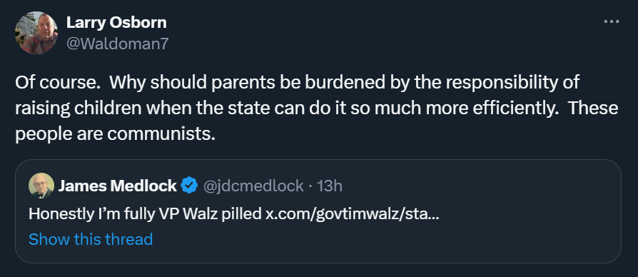 "kids should get to eat their slice of pizza without having to fill out a pile of paperwork, parents deserve a break and you can't learn while hungry :)"
vs
"THE SPECTRE OF COMMUNISM IS MARCHING THROUGH THE SCHOOL CAFETERIA..."