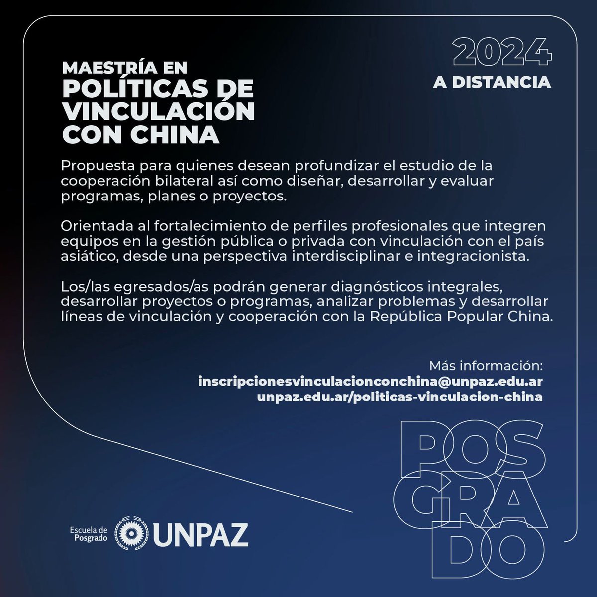 camiquian's tweet photo. 🇦🇷🫂🇨🇳
¡Ya está abierta la inscripción para la Maestría en Políticas de Vinculación con China (UNPAZ)!

📽️Video Institucional: https://t.co/ZmkzRQR4sh
ℹ️Información general: https://t.co/aGKgV7DrY6
📝Formulario:
https://t.co/xaQfhd6ahJ https://t.co/8vPswgN35P