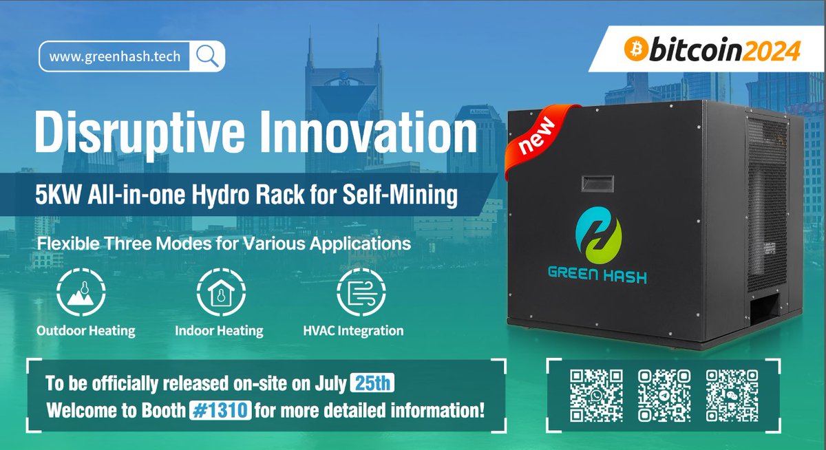 _Green_Hash's tweet photo. 🚀 Exciting News from Greenhash! 🚀

Introducing our new 5KW Hydro Rack for Self-Mining at Bitcoin 2024! 🌟

Join us at Booth #1310 tomorrow to learn more!

#Greenhash #Bitcoin2024 #Innovation #CryptoMining #NewTechnology #ProductLaunch #Bitcoin #BitcoinMining #NewProduct https://t.co/OKHeNhsKqg
