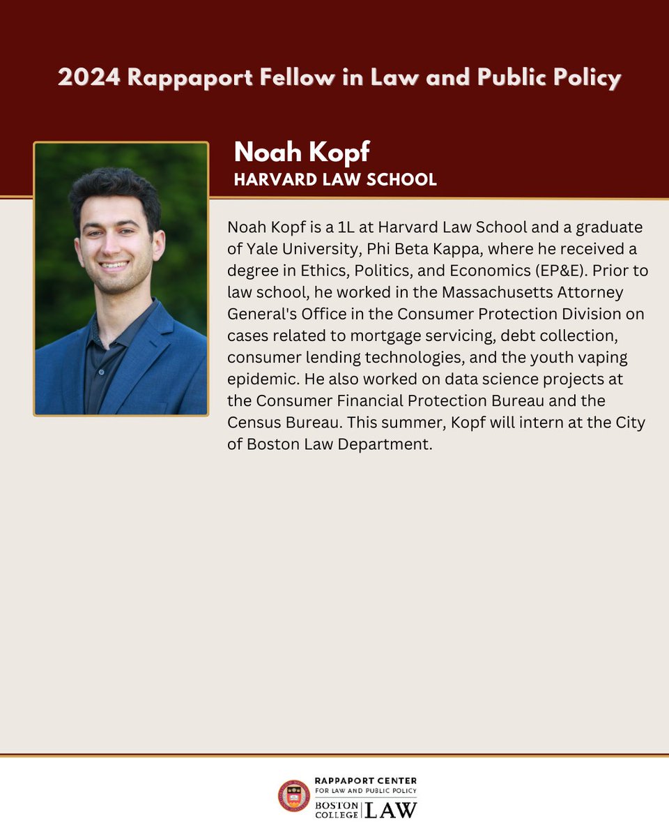 2024 Rappaport Fellow in Law and Public Policy Spotlight: Noah Kopf, Harvard Law School.

Kopf is interning at the City of Boston Law Department this summer.