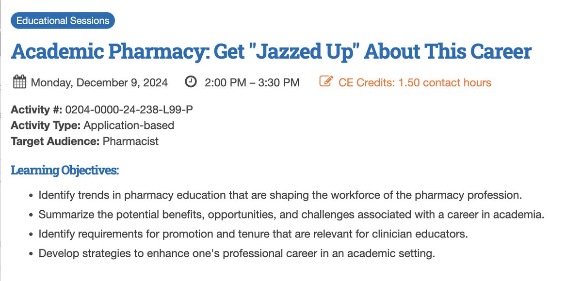 kastle1's tweet photo. Excited that registration is live for #ASHPMidyear and can't wait to be back after a long hiatus and will be a part of the panel for "Academic Pharmacy: Get "Jazzed Up" About This Career" https://t.co/fCZGccbqV0 #ASHP24 https://t.co/g6NxzXeWFe
