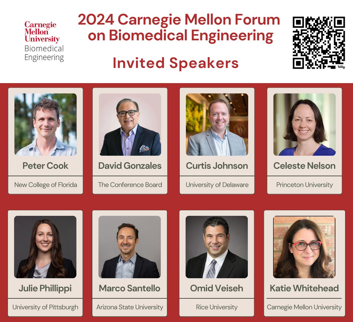 We are thrilled to announce the Invited Speakers for the 2024 Carnegie Mellon Forum on Biomedical Engineering! Join us on September 20, 2024 with no registration fees—just pre-register to secure your spot. Don’t miss out—register today at bit.ly/3Spljfl!