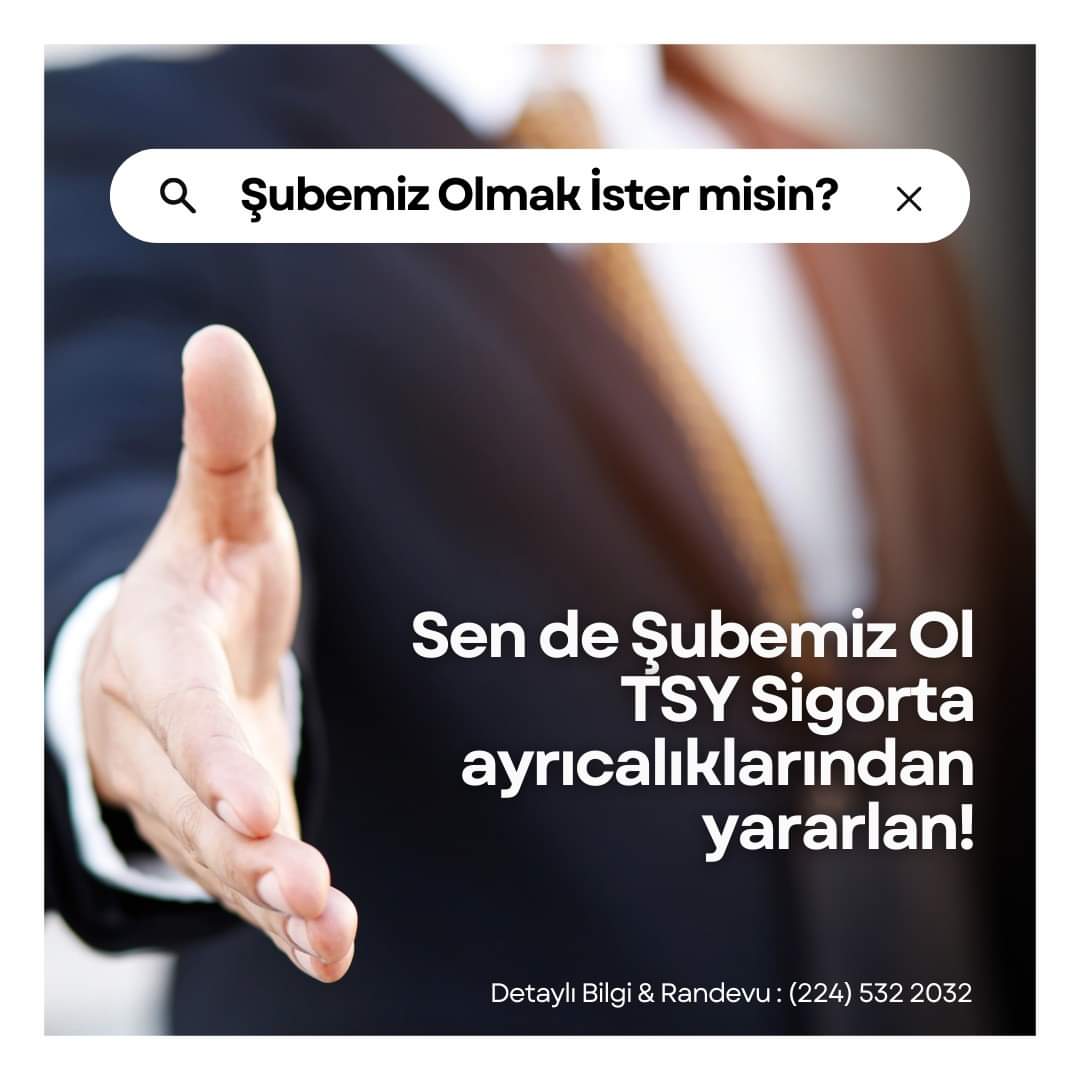 Sen de şubemiz ol, TSY Sigorta ayrıcalıklarından faydalan!

Detaylı Bilgi &amp; Randevu :
 (0224) 532 20 32

#TSYSigorta #Şube #ŞubemizOlmakİstermisin