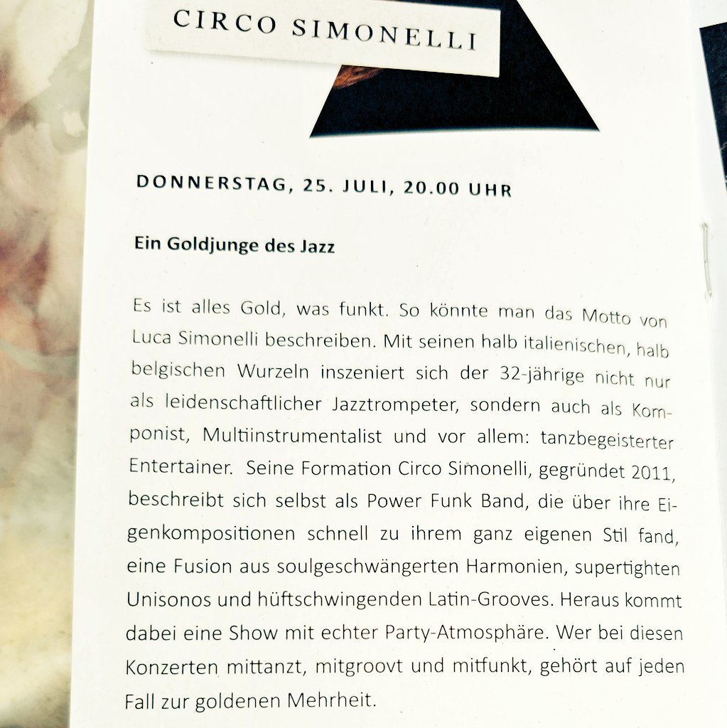Live Jazz in Trier
"Circo Simonelli"
Nice.
#jazz #nowplaying @Stadt_Trier #CircoSimonelli #trier #Livemusik #JazzclubTrier <a href="/jazzClubtrier/">Jazz-Club Trier e.V.</a>