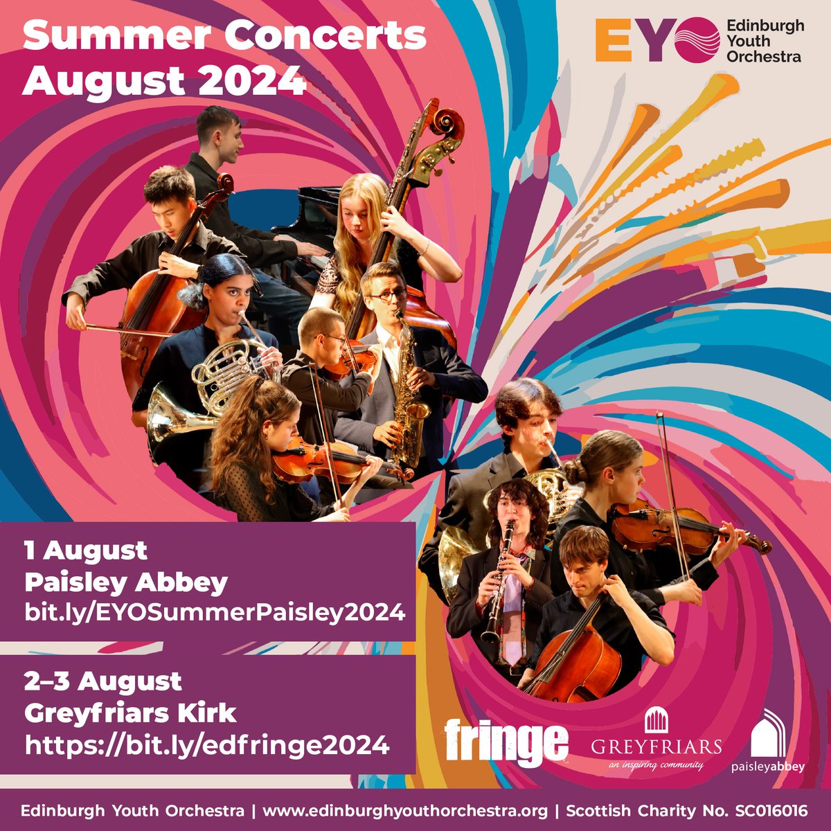 As we get ready to welcome our fabulous young musicians on Saturday, are *you* ready for our concerts? Ticket details below ⬇️⬇️⬇️

⛪️ <a href="/paisley_abbey/">Paisley Abbey</a> 
📅 Thursday 1 August
🎟️ bit.ly/EYOSummerPaisl…

⛪️ <a href="/greyfriars_kirk/">Greyfriars Kirk</a>
📅 Friday 2 &amp; Saturday 3 August
🎟️ bit.ly/edfringe2024