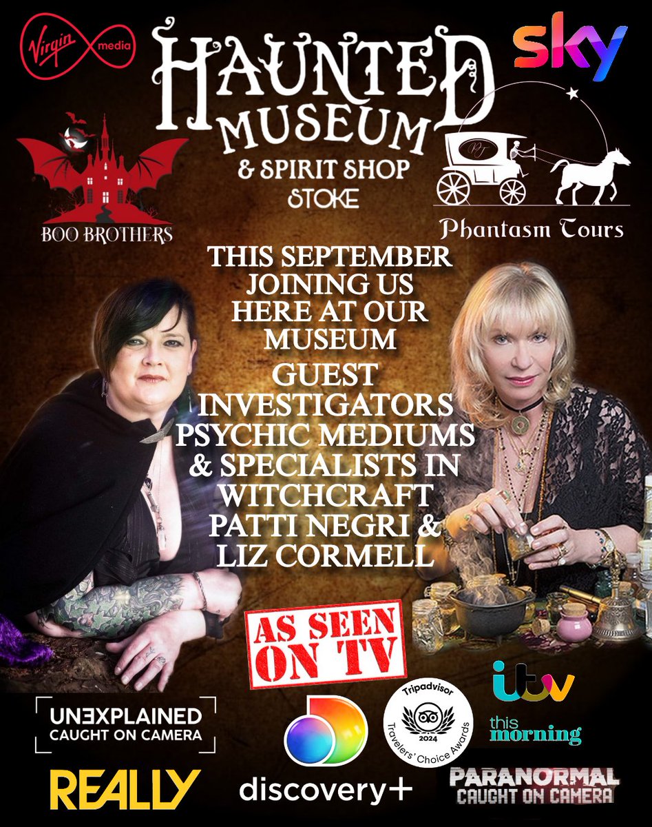 This September we will be joined at our Museum for a guest investigation by Patti Negri &amp; Liz Cormall. Patti &amp; Liz both Psychic Mediums &amp; specialists in Witchcraft &amp; the Occult.
Patti a renowned author &amp; good Witch seen many times on TV across the world #witchcraft #paranormal