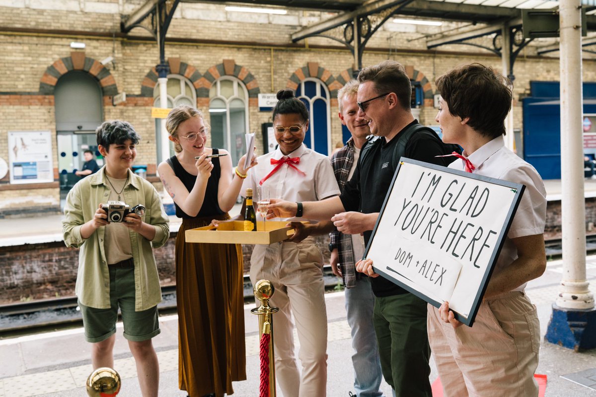 The Red Carpet treatment on Platform 2 🥂 last Saturday at Warrington Central. 

It could be yours this Saturday as part of the amazing free programme happening in Warrington this weekend <a href="/WarrArtsFest/">Warrington Arts Festival</a> 

warringtonartsfestival.org/glad-youre-here