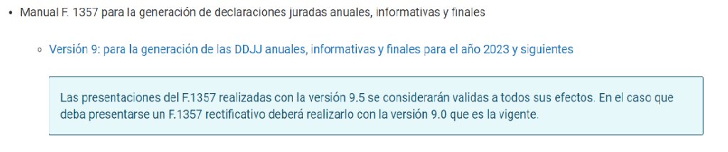 guskatsicas's tweet image. #Ganancias, Tal como adelantamos  en #Tangoendirecto es  oficial,  el F1357 actualmente se debe presentar con la versión 9, para el que lo presentó con la versión 950 se considera valida la presentación.