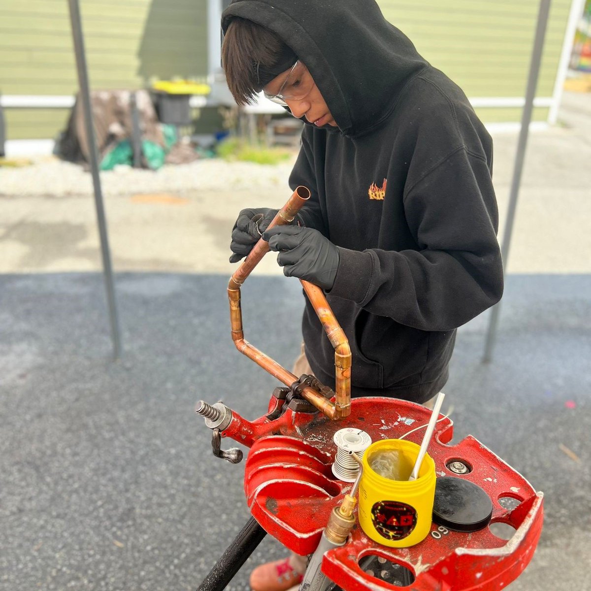 WeBuildBC's tweet photo. Exciting times with the Tsleil-Waututh Nation to introduce young people to the trades. 

Silas, Trevor, Chase and Carsten are tackling piping this week with @UAPICBC 👏👏 https://t.co/trzK6exIte
