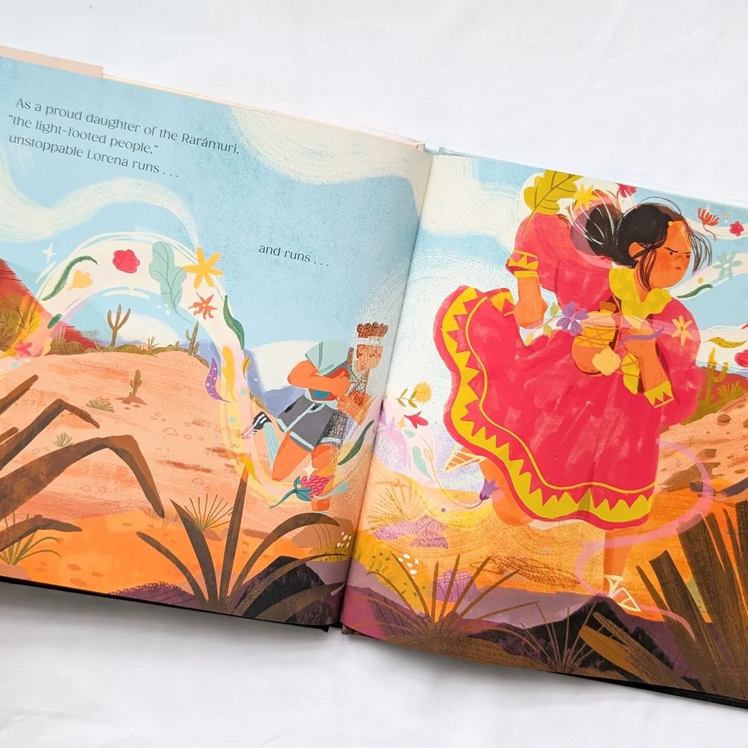 SimonKIDS's tweet photo. We'd love to introduce you to Lorena Ramírez in the picture book #DaughteroftheLightFootedPeople! She's an Indigenous Rarámuri athlete from Mexico who is internationally known for winning ultramarathons in her traditional skirts and rubber sandals. Written by @bmedina2012 and illustrated by Natalia Rojas Castro, this inspiring and beautifully illustrated picture book will encourage young readers to follow their own dreams.

📷: @littleowlsbookshelf