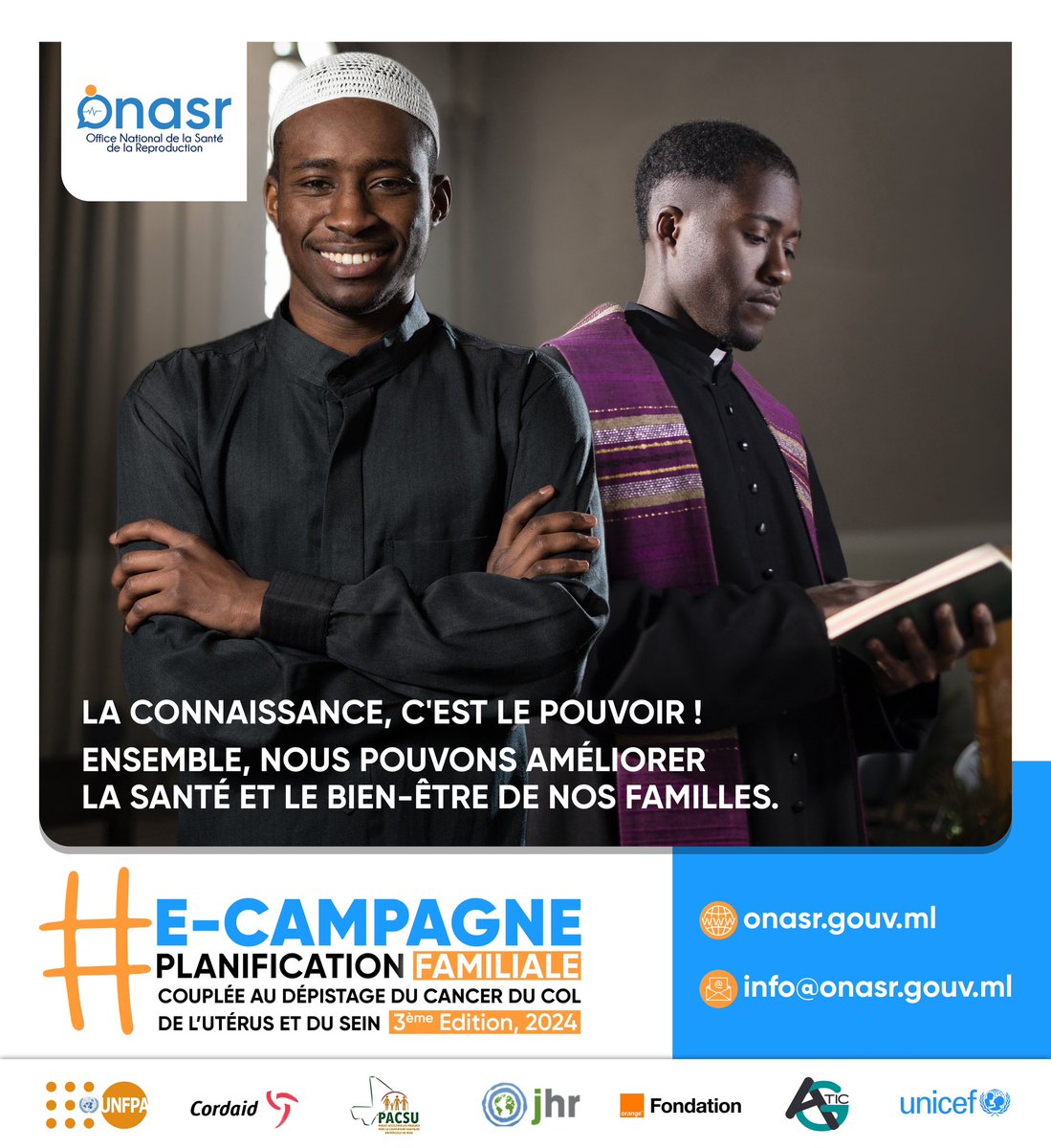 📢 Chers leaders religieux, votre soutien à la planification familiale est essentiel! 📢

Votre influence et votre sagesse jouent un rôle crucial dans notre communauté. Ensemble, nous pouvons améliorer la santé et le bien-être de nos familles.

#ECAMPAGNE2024
#ONASR
#acoj