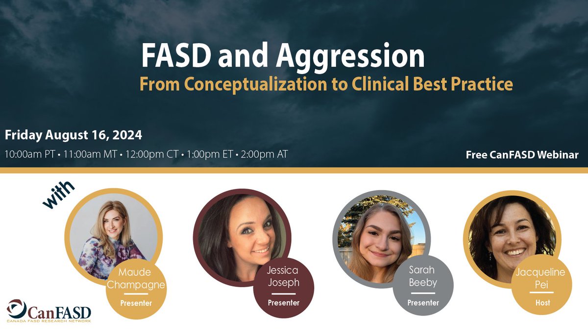 Interested in learning more about the conceptualization of aggressive behaviours and FASD and the application of Nonviolent Resistance?

Come along to our August webinar 'FASD and Aggression: From Conceptualization to Clinical Best Practice'. Register now: ow.ly/pOtg50SFzA9