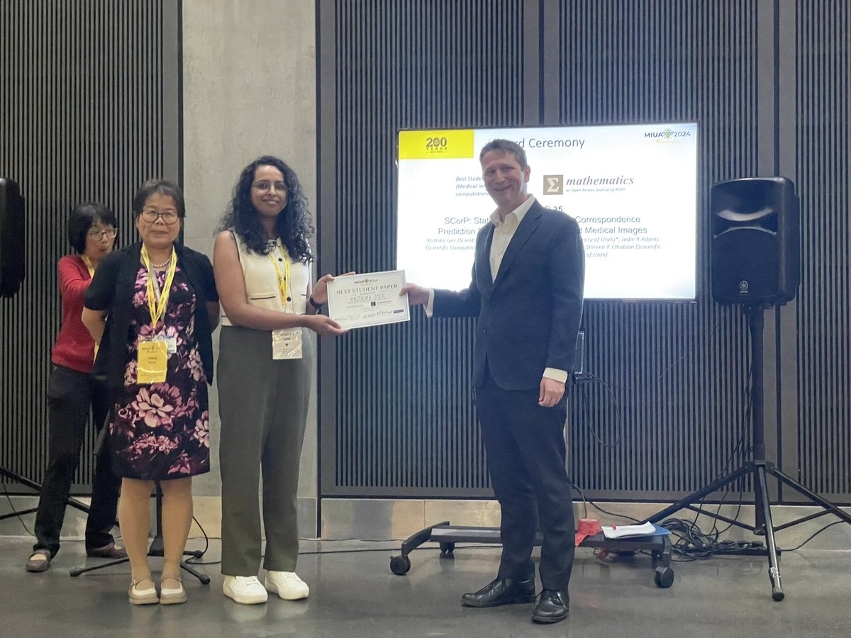 🎉 Congratulations to Krithika Iye for receiving the Best Paper Award in Medical Images and Computational Models category at MIUA 2024! A heartfelt thanks to our sponsor, Mathematics MDPI <a href="/MDPIOpenAccess/">MDPI</a> , for their generous support. 🌟 #MIUA2024 #BestPaper