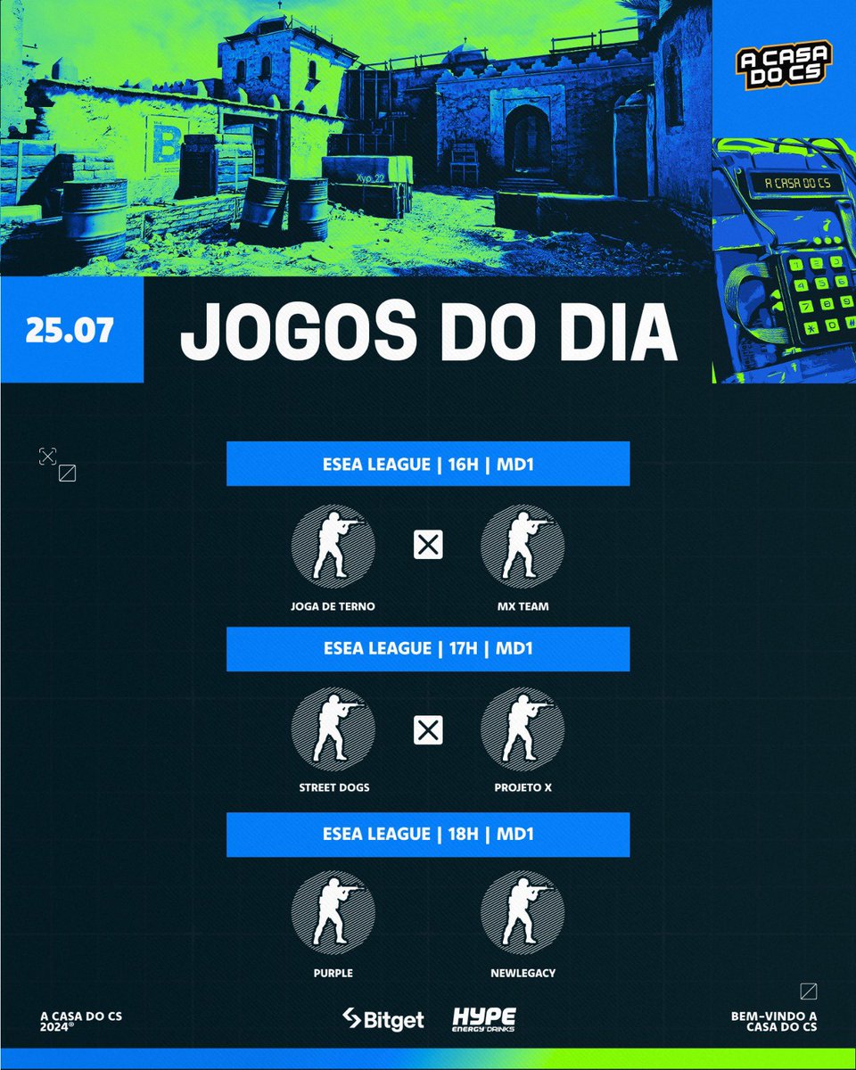 acasadocs's tweet photo. Jogos de hoje na ESEA LEAGUE 🔥🔥🔥
#JogaDeTerno 🆚 #MxTeam - 16:00
#StreetDogs 🆚 #ProjetoX - 17:00
#Purple 🆚 @NewLegacyClan - 18:00
LIVE ON ⬇️⬇️⬇️
https://t.co/X7cavbU65U https://t.co/PrbJ2l1pnJ
