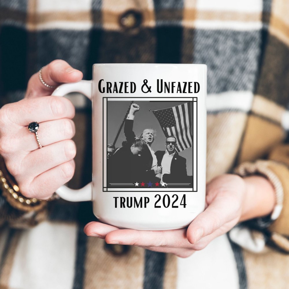 studioby_dee's tweet photo. Grazed and Unfazed Trump Coffee Mug, Trump Assassination Attempt Cup, Trump for President 2024 Mug, USA Voting Merch, Veterans Political https://t.co/HKhQCJSGQI  #ceramic #assassination #donaldtrumpcup #donaldtrumpgift #donaldtrumpmug #takeamericaback #trumpcoffeemug https://t.co/4BCs0Rc0Up