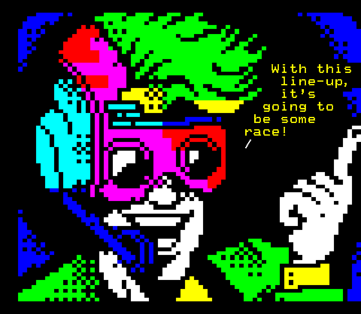 illarterate's tweet photo. NEW #teletext art for @NOVAParty 2024 back in June.
It's Mr Zero, cyborg commentator of the F-Zero intergalactic motor race!
This artwork is based on his recent appearance in F-Zero 99.
#pixelart #ceefax #snes #supernintendo #nintendo #fzero #fzero99 #retrogaming #mrzero https://t.co/HxB8qeYUv1