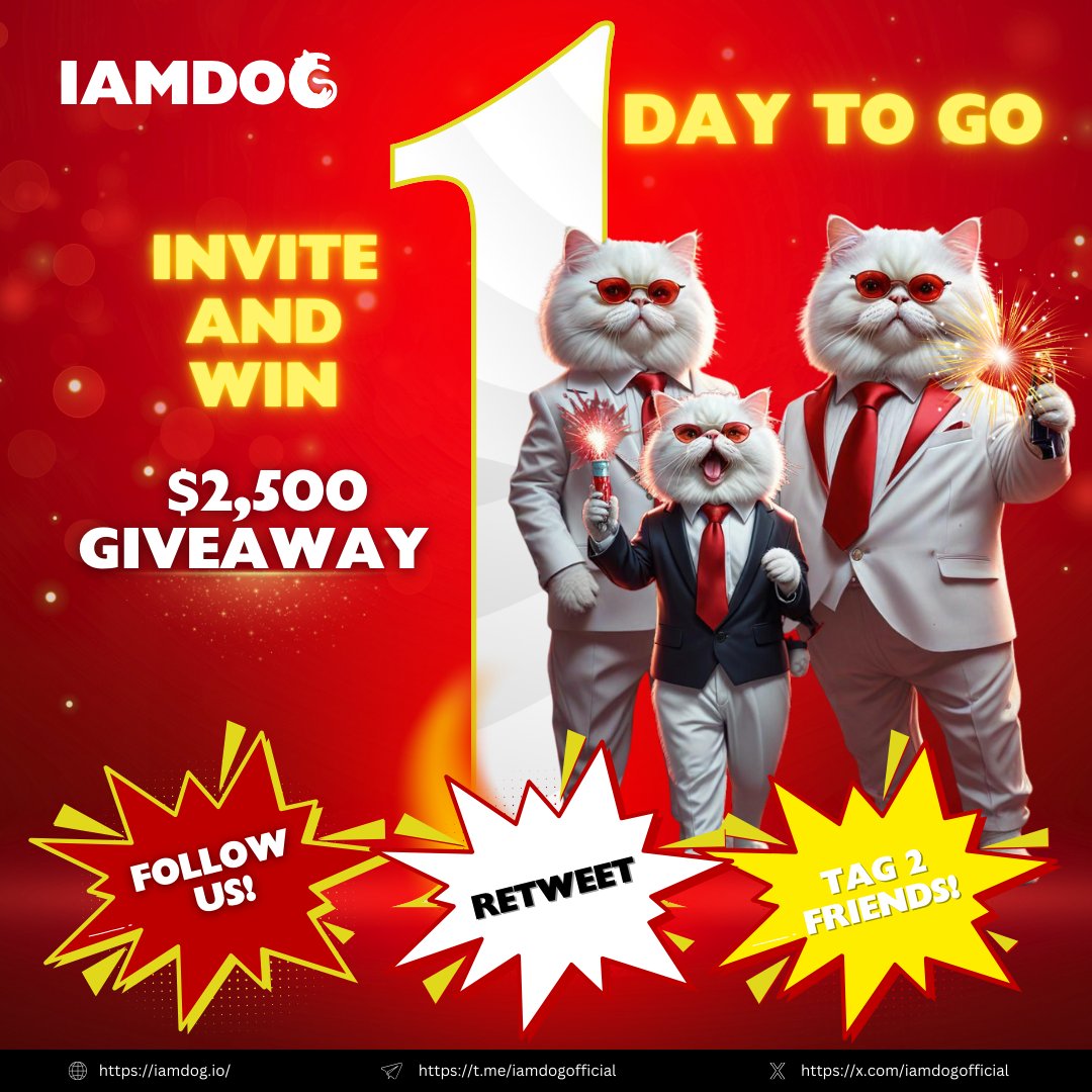 🚨 ONLY 24 HOURS LEFT! 🚨
The wait is almost over but it is not too late!

🚀 $2,500 Giveaway 🚀
🎉 Win $500 in stable coins! 🎉

So follow these steps to win:

1. Follow us on x.com/iamdogofficial
2. Tag 2 friends in the comments x.com/iamdogofficial…
3. Retweet this tweet