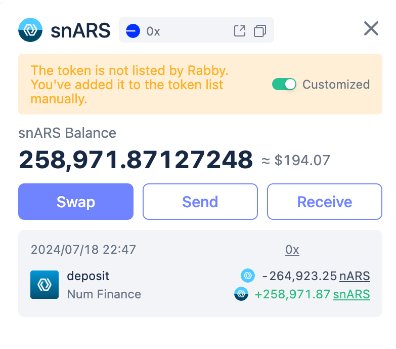 You can now check your nARS and snARS balance on <a href="/Rabby_io/">Rabby Wallet</a>! Really cool UX, guys.

Now, looking forward to being listed.